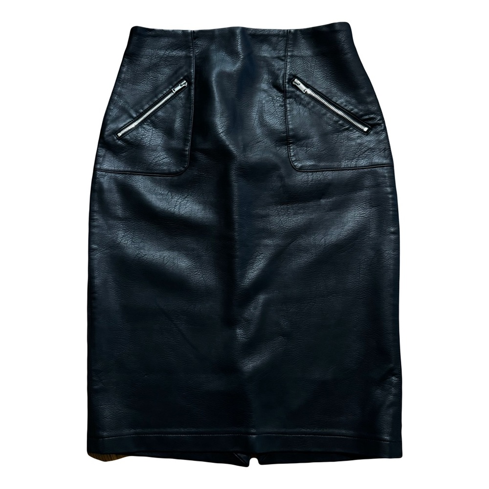 Zara Basic Black Faux Leather Pencil Skirt